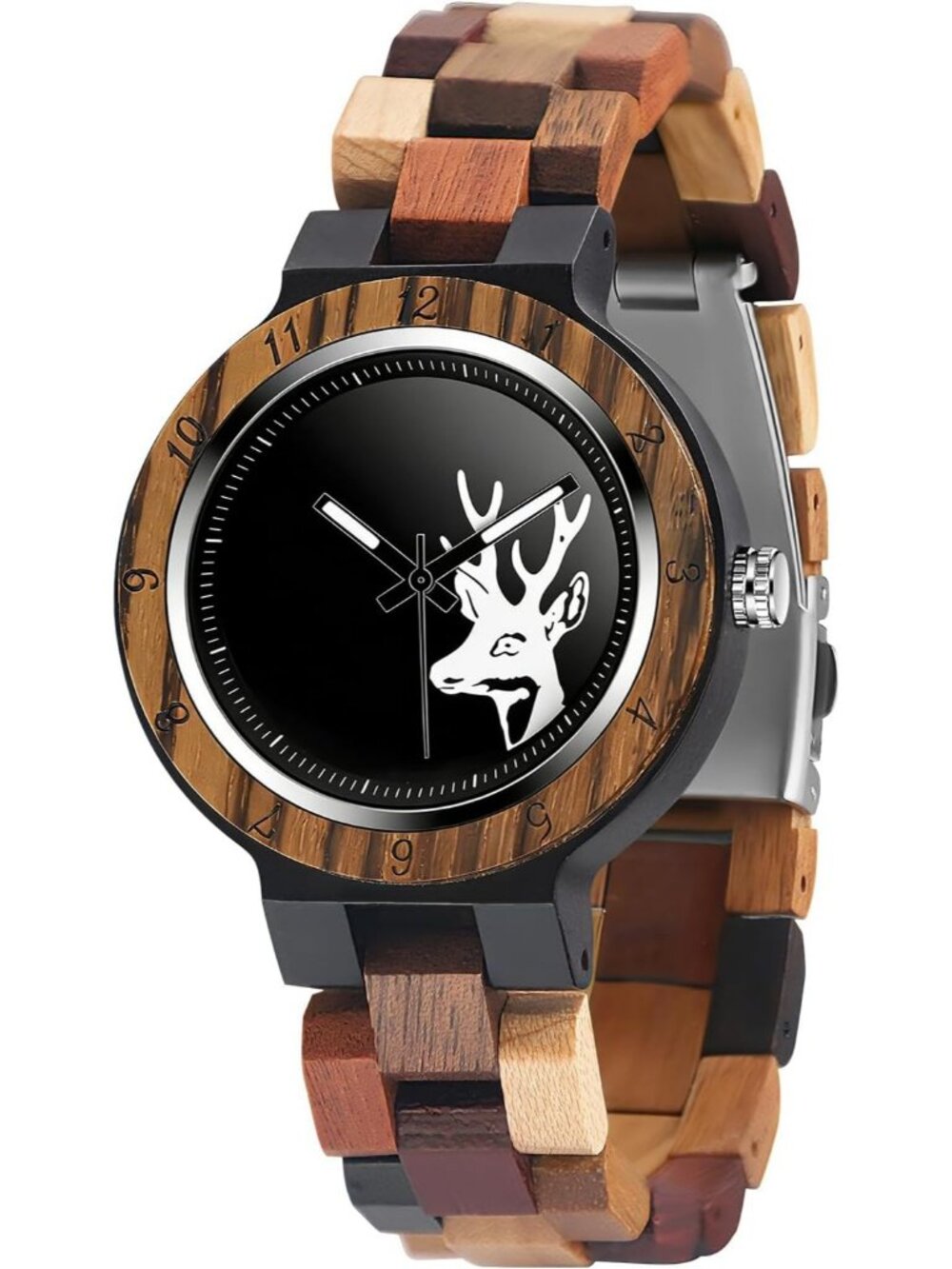 Women's Brown Black Adjustable Strap and Lightweight Wooden Quartz Wrist Watches